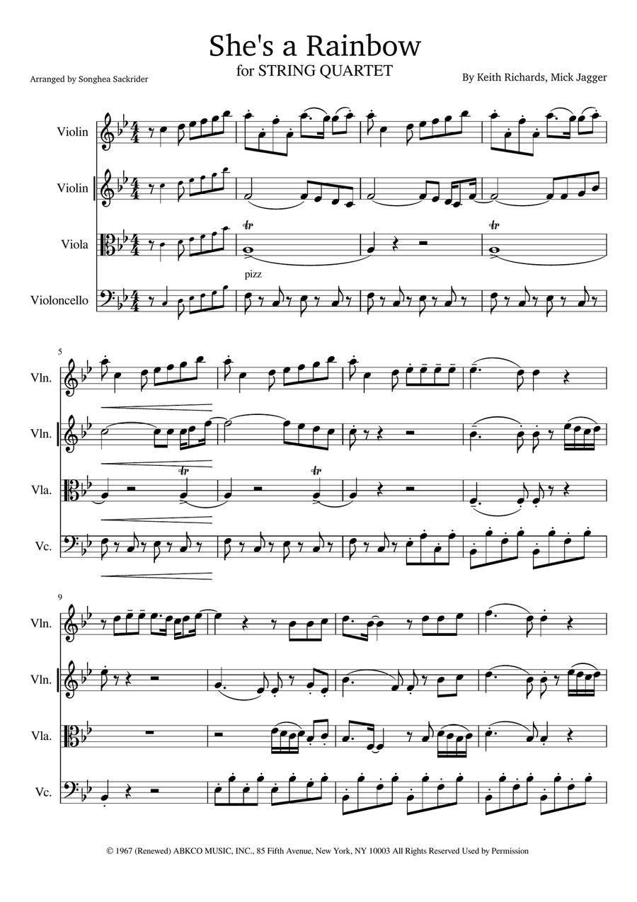 She's A Rainbow String Quartet scores gallery preview page 1