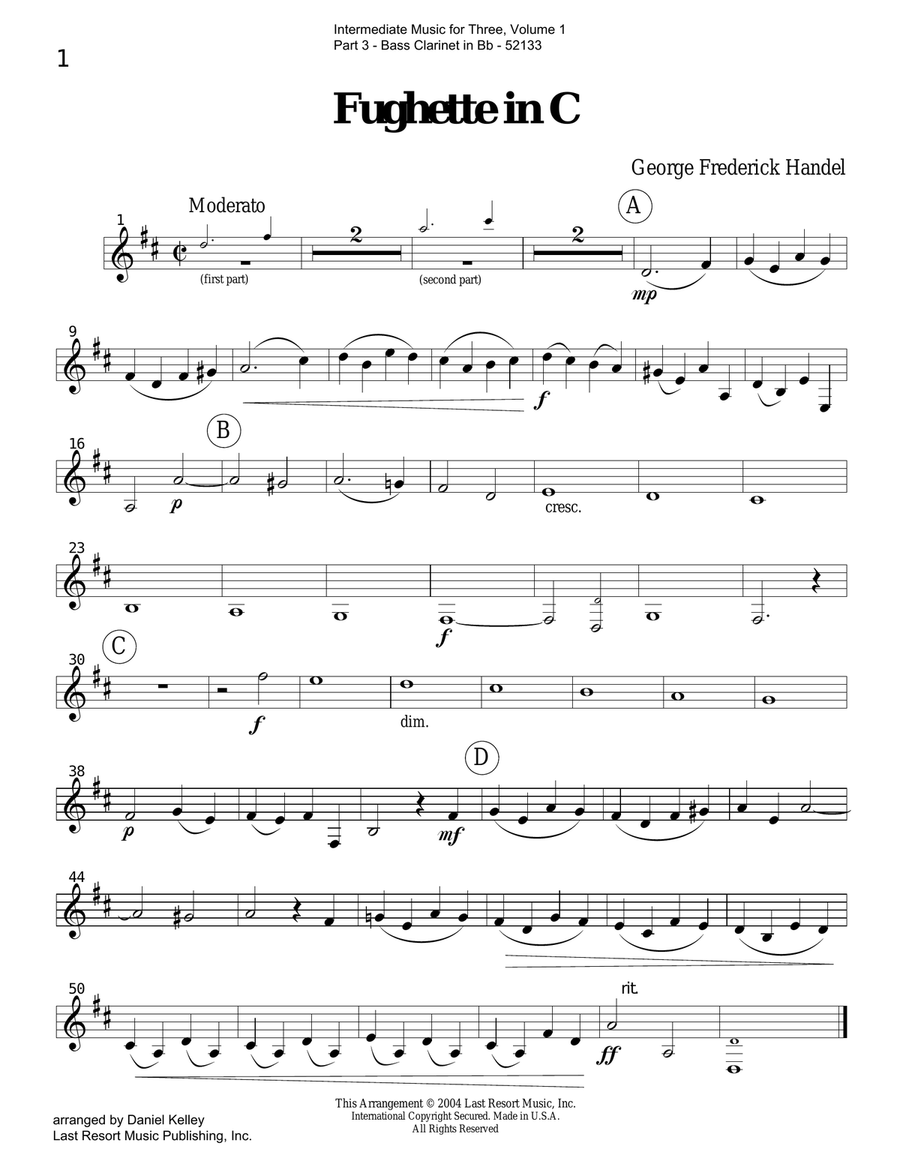 Intermediate Music for Three, Volume 1 - Part 3 for Bass Clarinet Small Ensemble scores gallery preview page 1