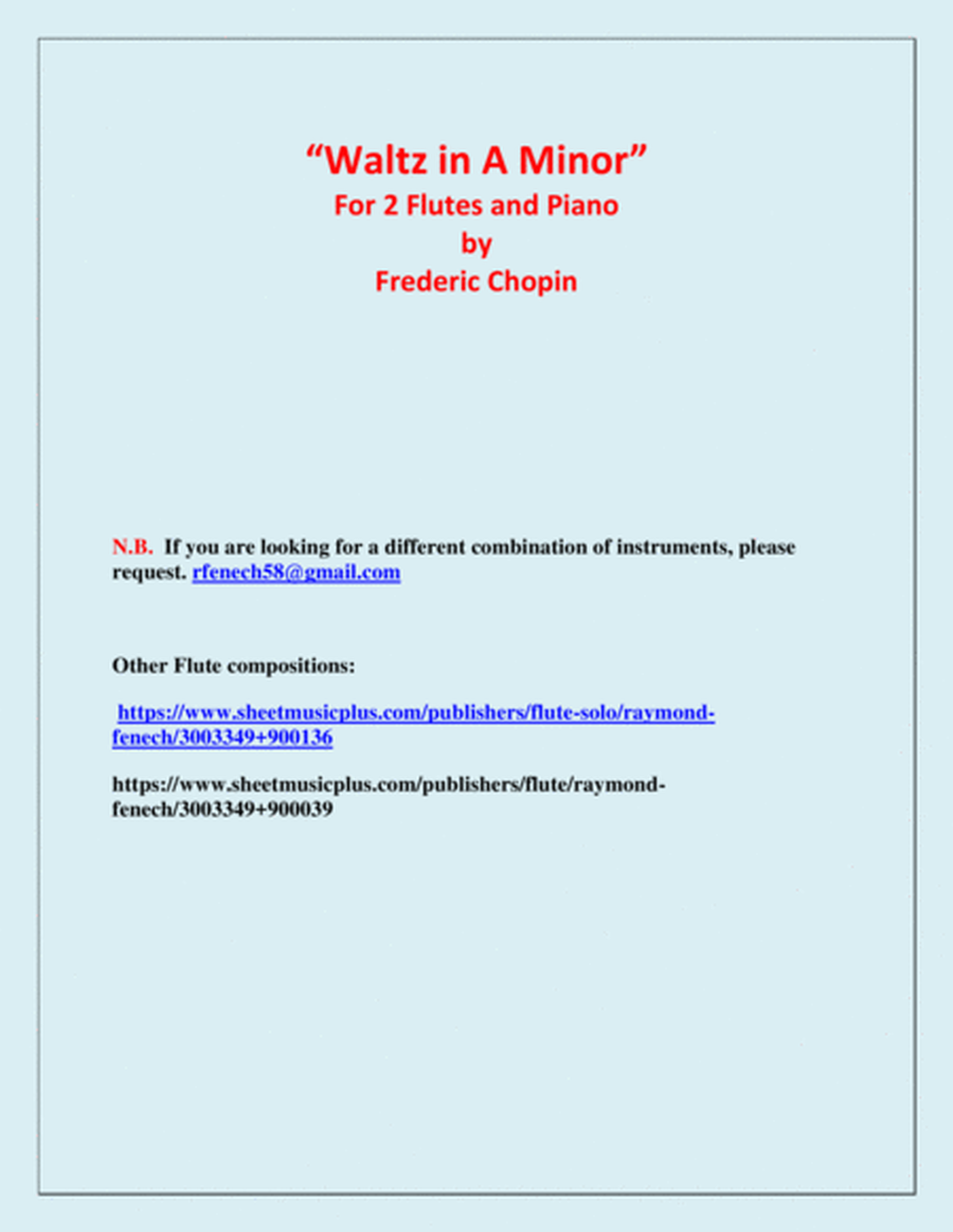 Waltz in A Minor (Chopin) - 2 Flutes and Piano - Chamber music image number null