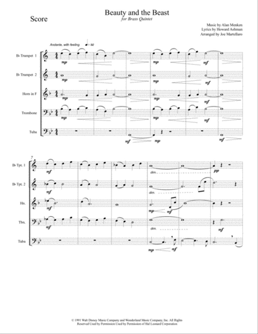 Beauty And The Beast Brass Ensemble scores gallery preview page 2