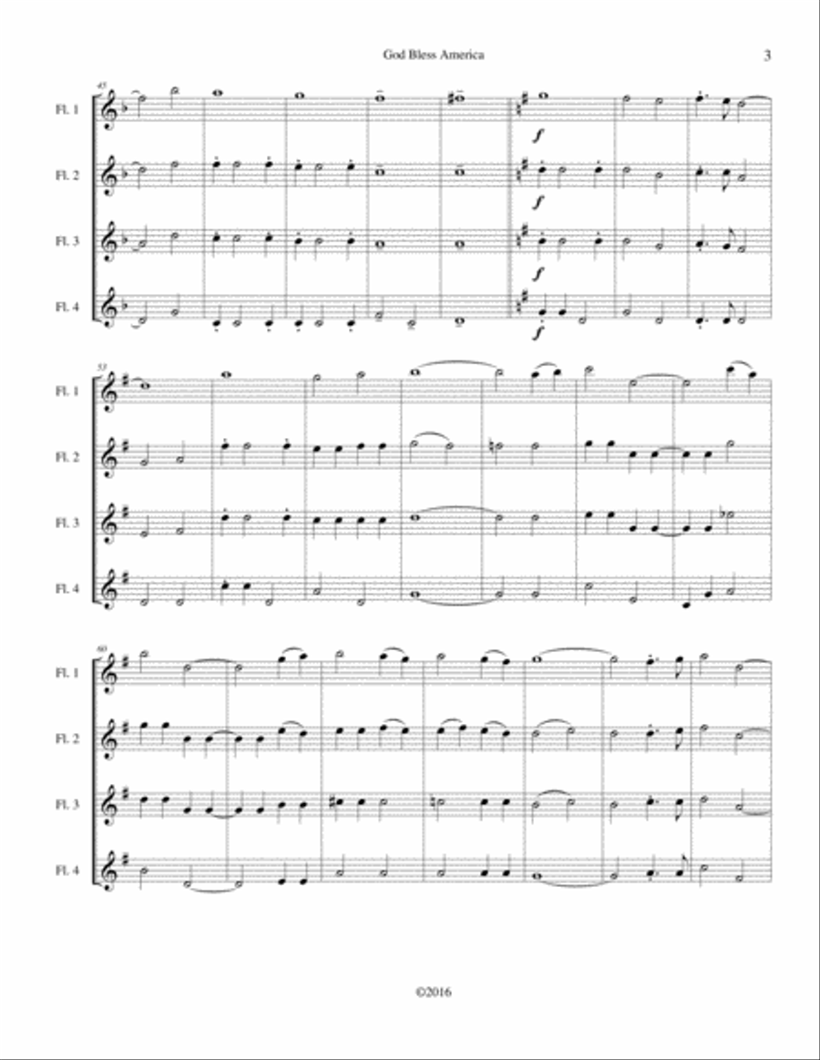 God Bless America God Bless America Flute Quartet scores gallery preview page 3
