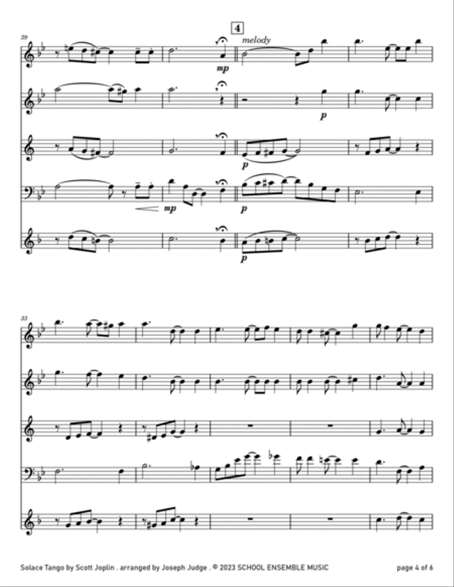 Solace Tango by Scott Joplin for Woodwind Quartet in Schools Woodwind Quartet scores gallery preview page 4
