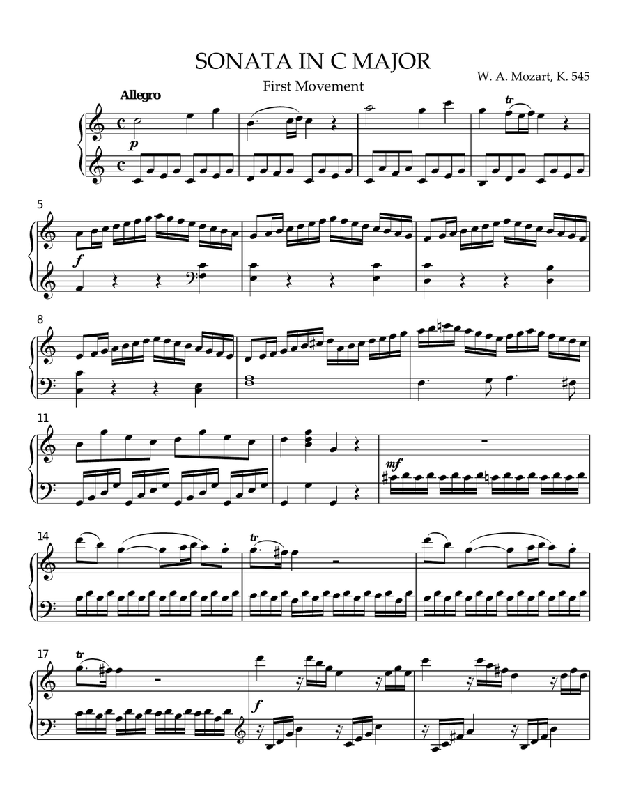 Sonata in C Major, K. 545, First Movement Piano Solo scores gallery preview page 1