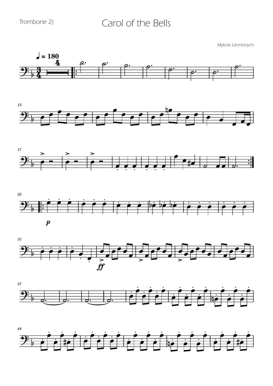 Carol of The Bells - Trombone Duet Trombone Duet scores gallery preview page 3