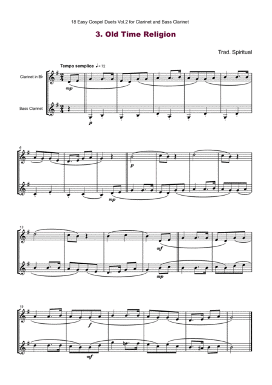 18 Easy Gospel Duets Vol.2 for Clarinet and Bass Clarinet Woodwind Duet scores gallery preview page 5