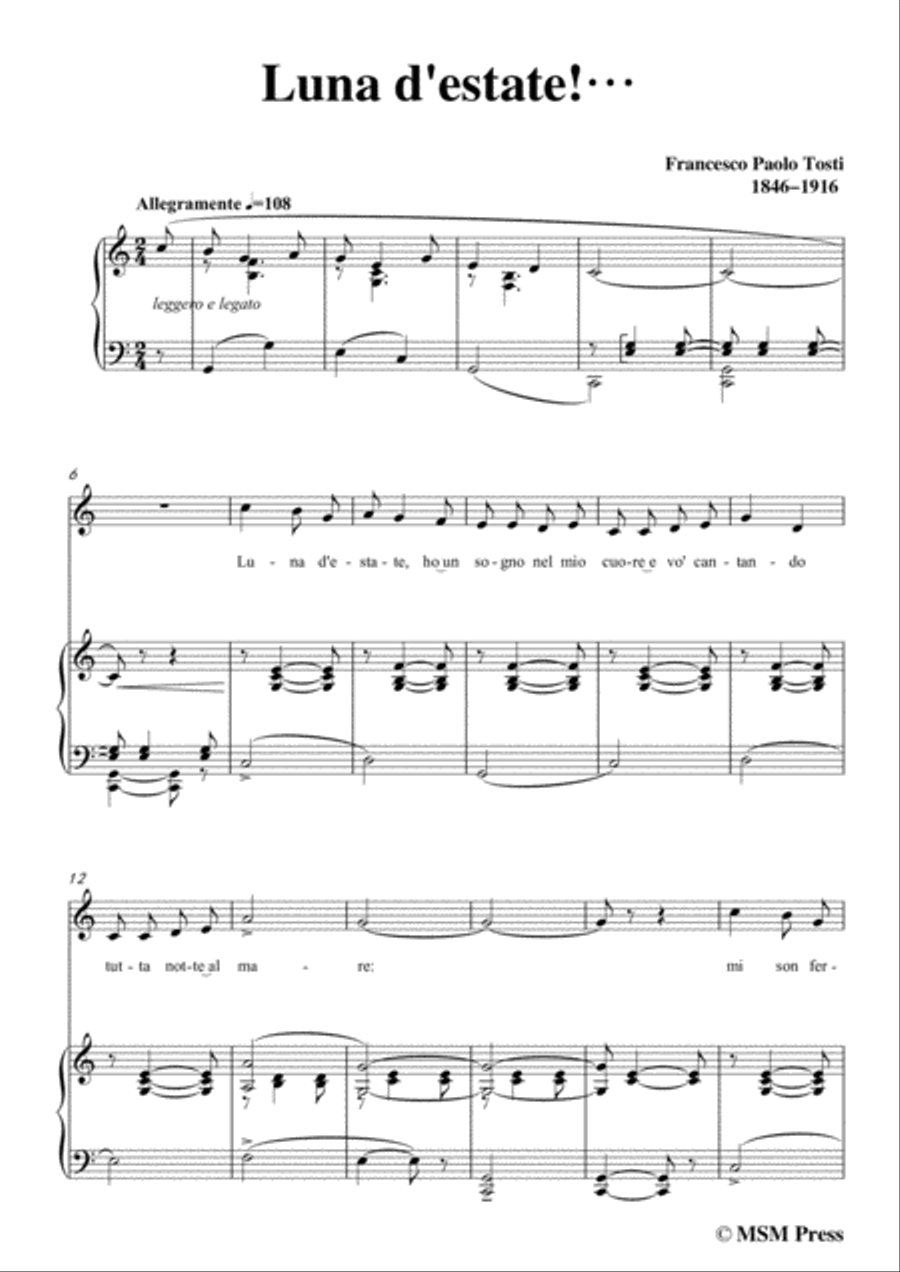 Tosti-Luna d'estate! In C Major,for Voice and Piano Voice Solo scores gallery preview page 3