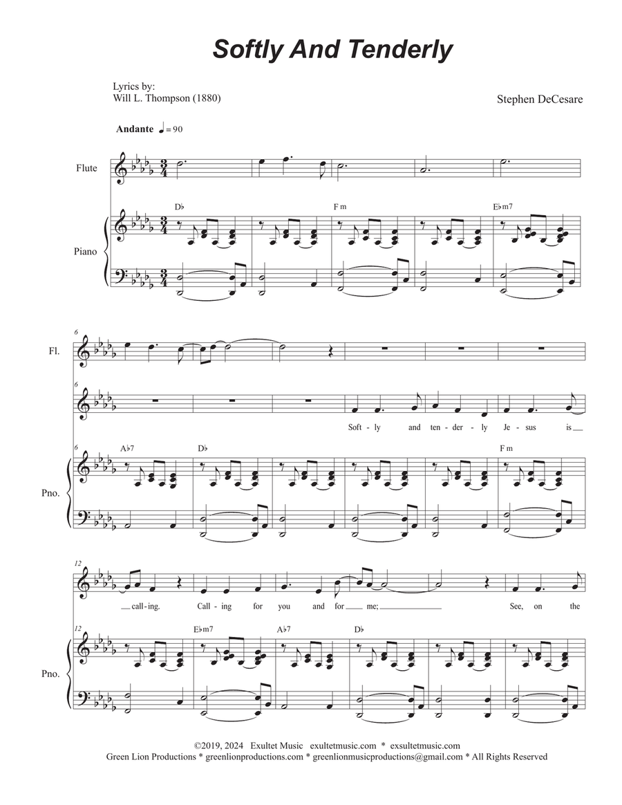 Softly And Tenderly (Vocal Solo) Piano, Vocal scores gallery preview page 1