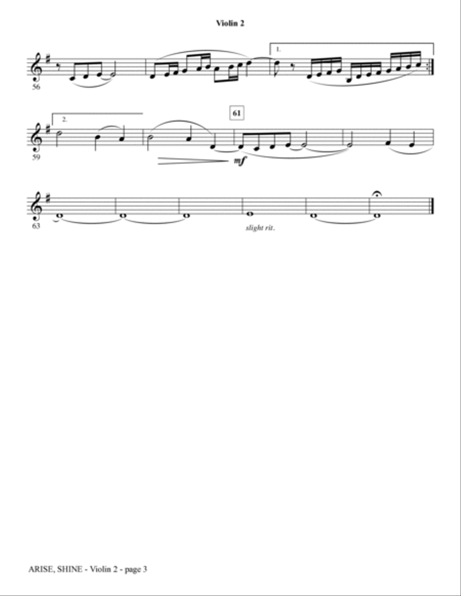 Arise, Shine (arr. Tom Fettke) - Violin 2 Choir scores gallery preview page 3