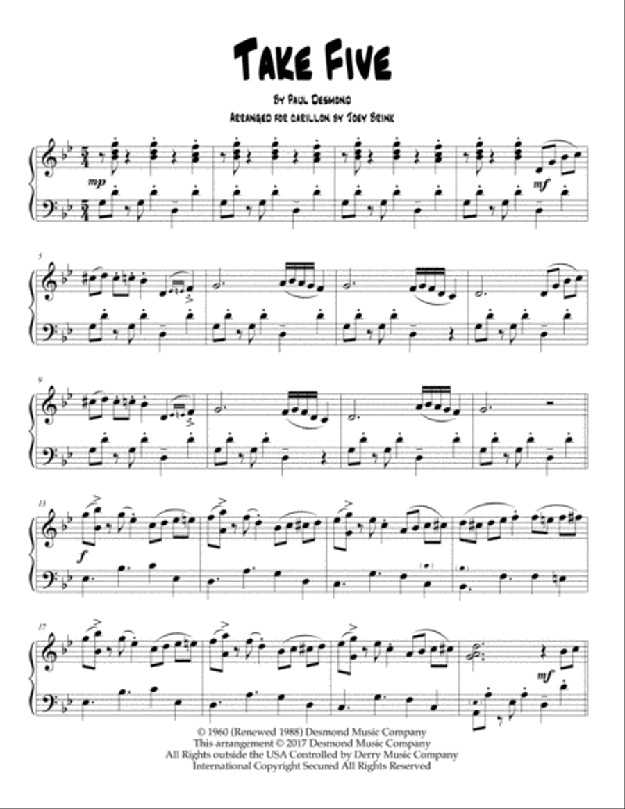 Take Five Glockenspiel scores gallery preview page 1