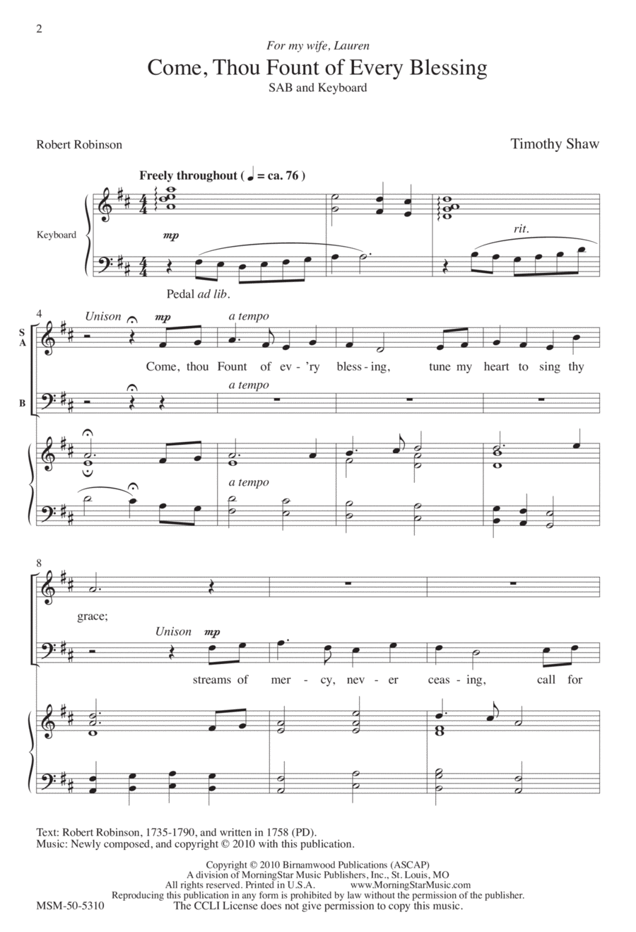 Come, Thou Fount of Every Blessing 3-Part scores gallery preview page 1