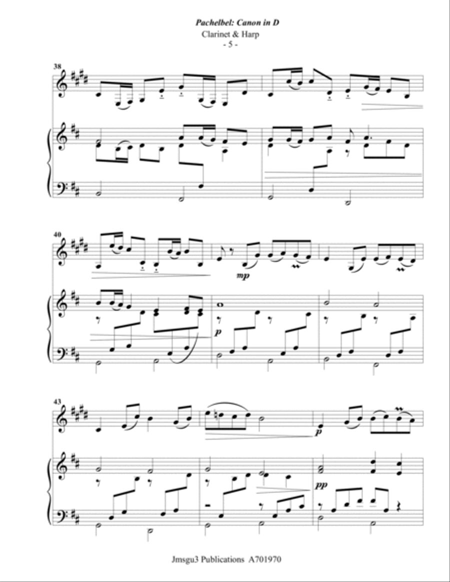 Pachelbel: Canon in D for Clarinet and Harp Clarinet scores gallery preview page 5
