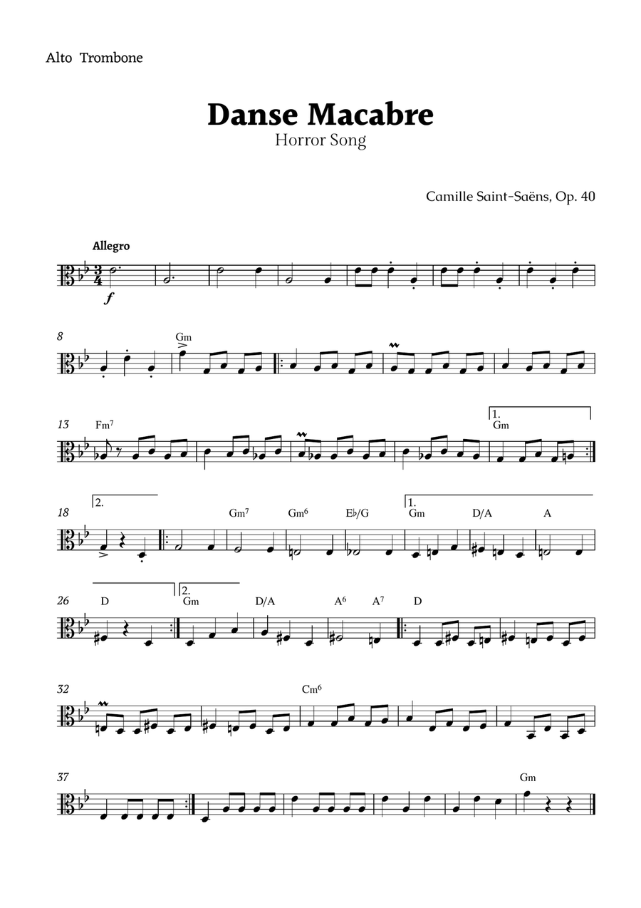 Danse Macabre for Alto Trombone by Saint-Saëns Trombone Solo scores gallery preview page 1