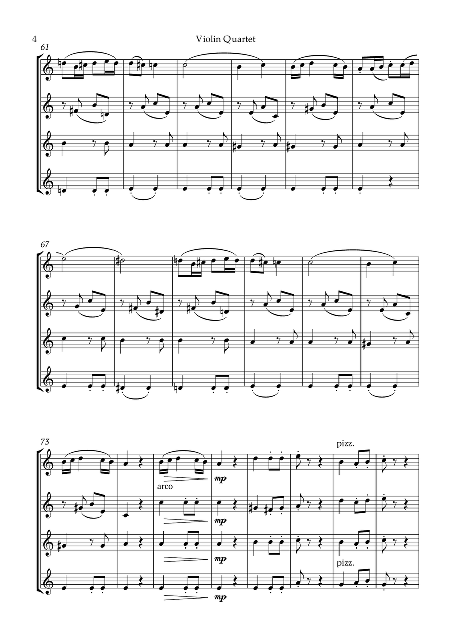 Beethoven Symphony 7 Movement 2 Allegretto for Violin Quartet String Quartet scores gallery preview page 5