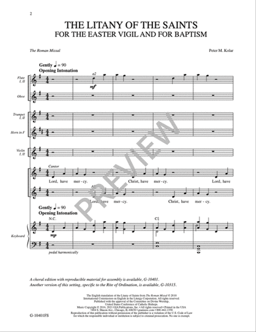 The Litany of the Saints for the Easter Vigil and for Baptism - Full Score and Parts Flute scores gallery preview page 3