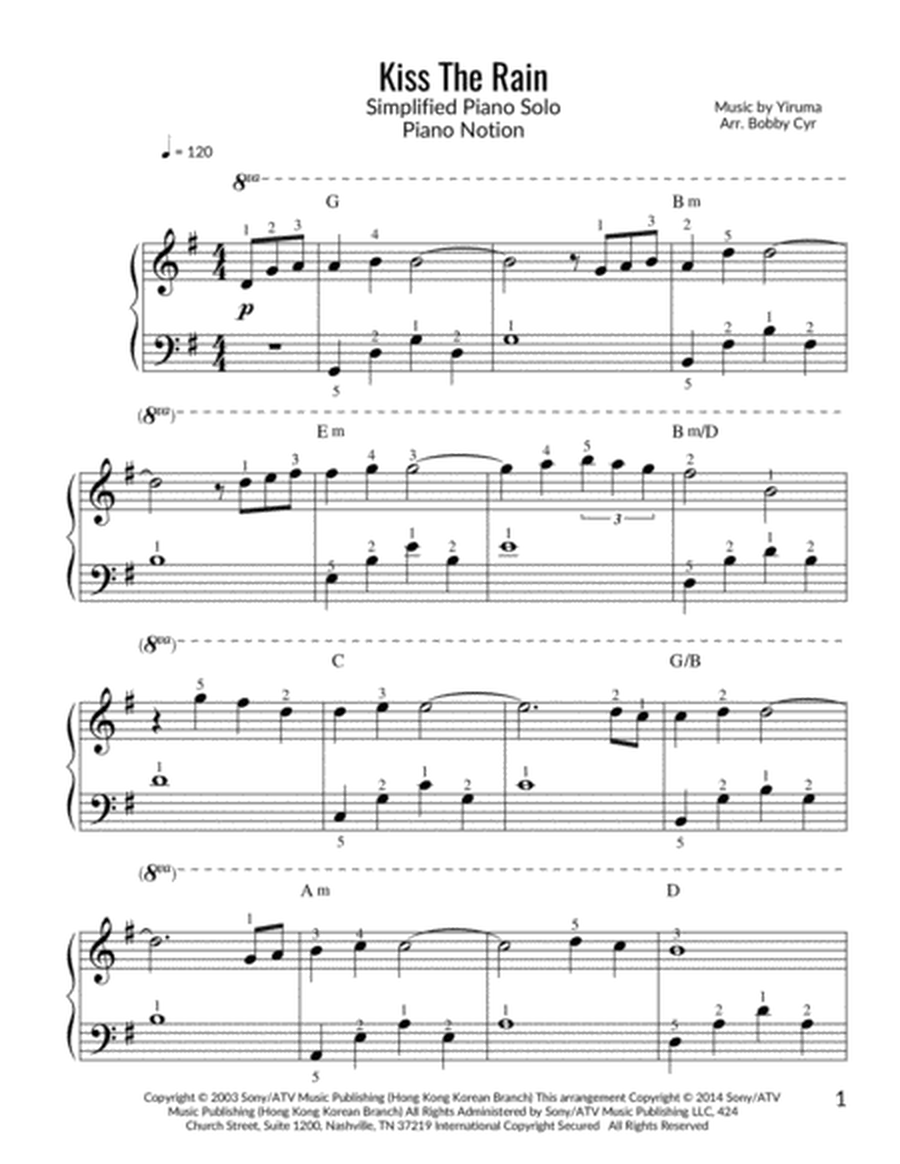 Kiss The Rain - Yiruma (Simplified Piano Solo)
