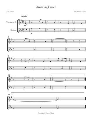 Jonh Newton Amazing Grace Easy Trumpet and Bassoon Sheet Music F major