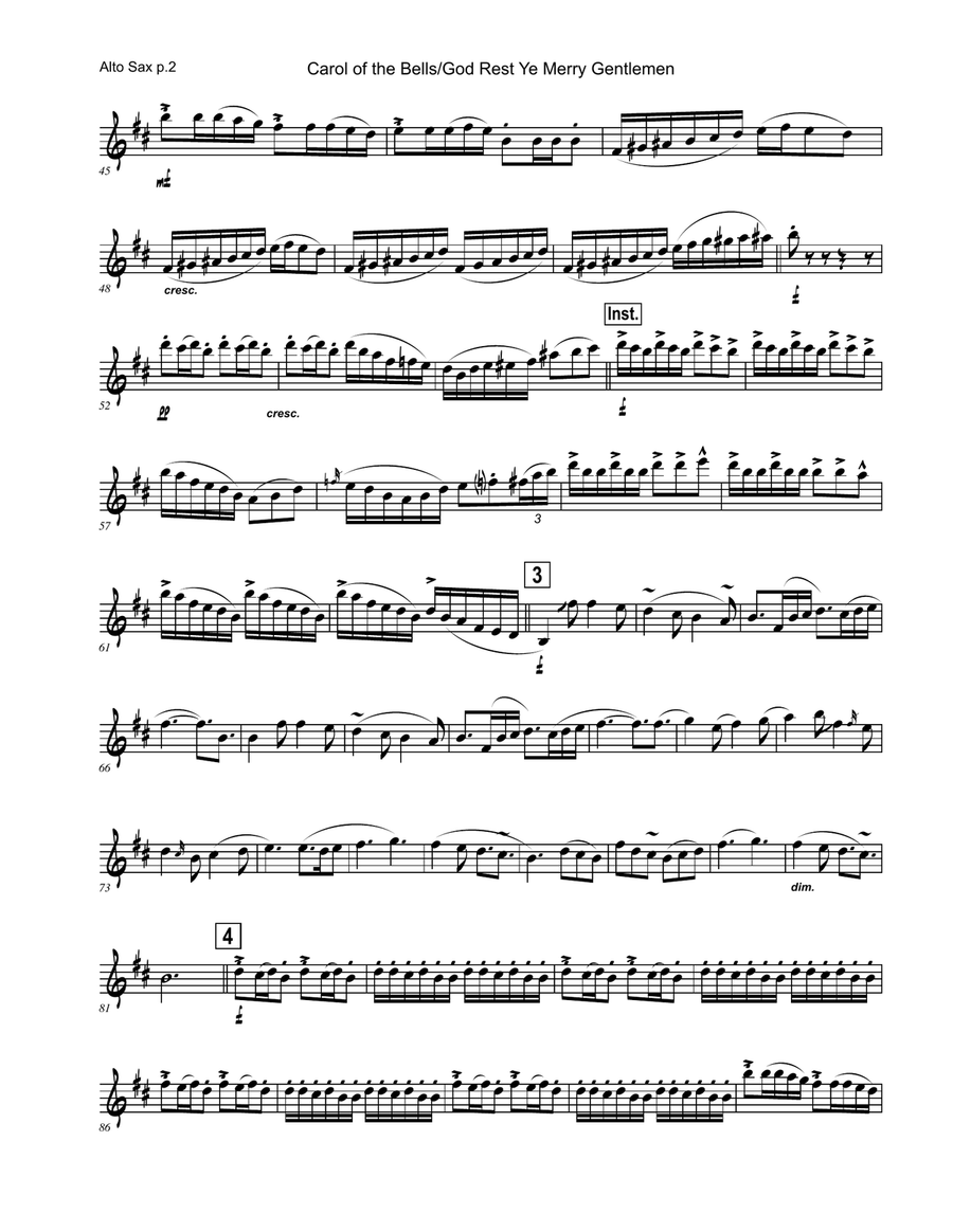Carol of the Bells / God Rest Ye Merry Gentlemen Woodwind Duet scores gallery preview page 4
