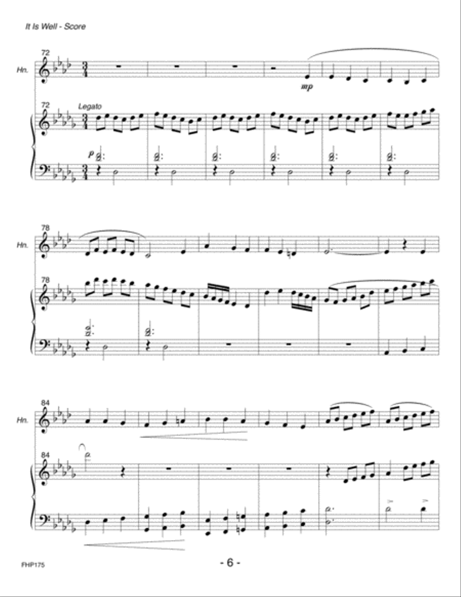 IT IS WELL WITH MY SOUL - HORN in F SOLO with Piano Accompaniment Piano scores gallery preview page 6