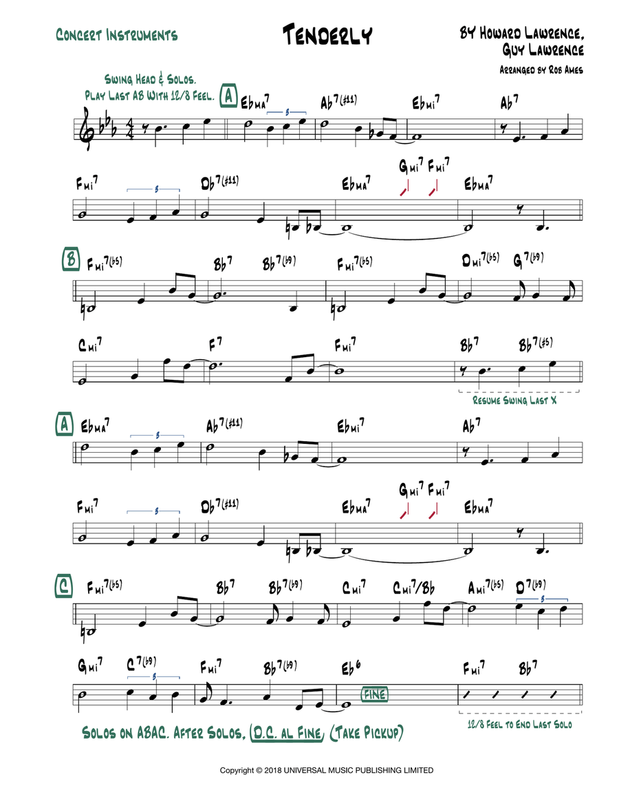 Tenderly Piano, Vocal scores gallery preview page 1