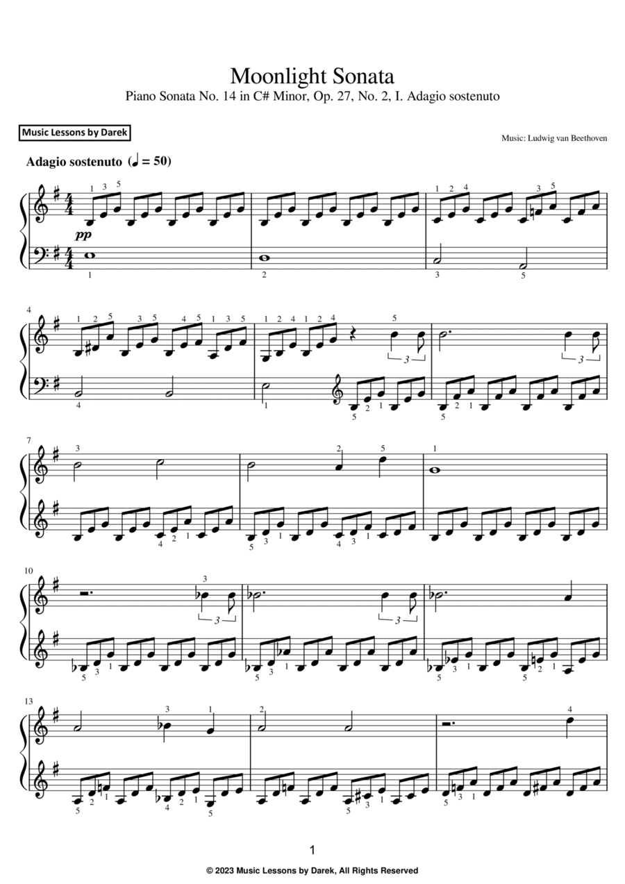 Moonlight Sonata - Ludwig van Beethoven [EASY PIANO] Easy Piano scores gallery preview page 1