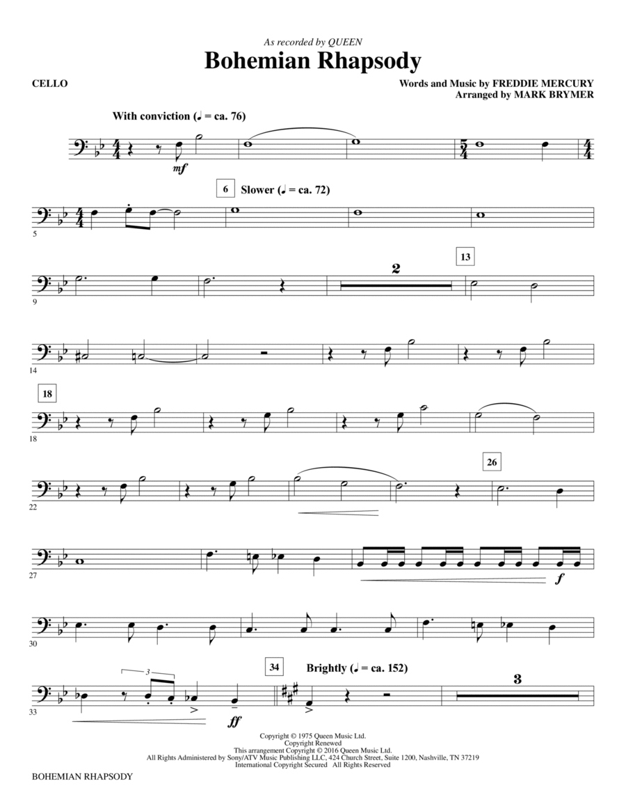 Bohemian Rhapsody (arr. Mark Brymer) - Cello Choir scores gallery preview page 1