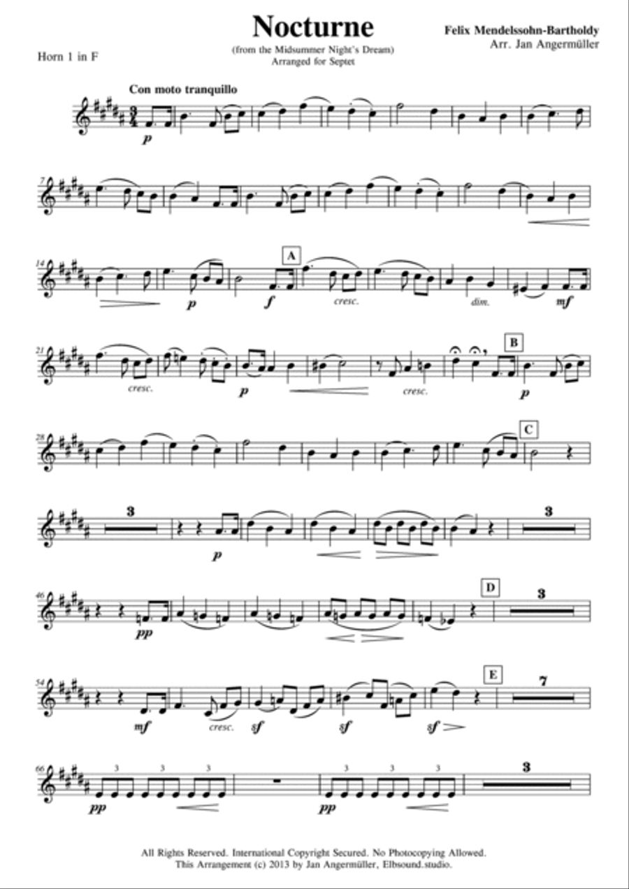 Nocturne for Septet (from Midsummer Night's Dream - StrQrt, Fl, 2Hrns) Chamber Orchestra scores gallery preview page 4