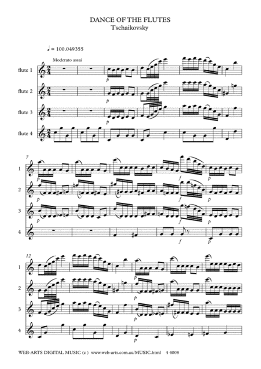 DANCE of the FLUTES from Nutcracker Suite for 4 flutes - TSCHAIKOVSKY Flute Quartet scores gallery preview page 2
