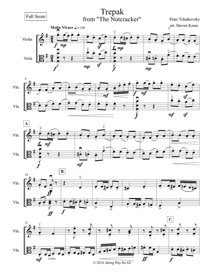 Trepak from the Nutcracker for Violin & Viola String Duet scores gallery preview page 2