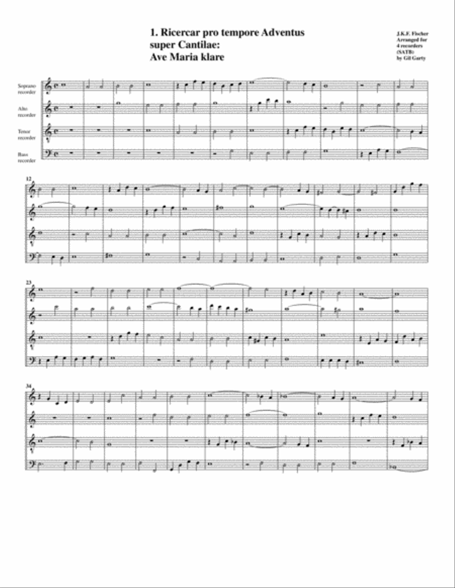 5 Ricercari from "Ariadne musica" (arrangement for 4 recorders)