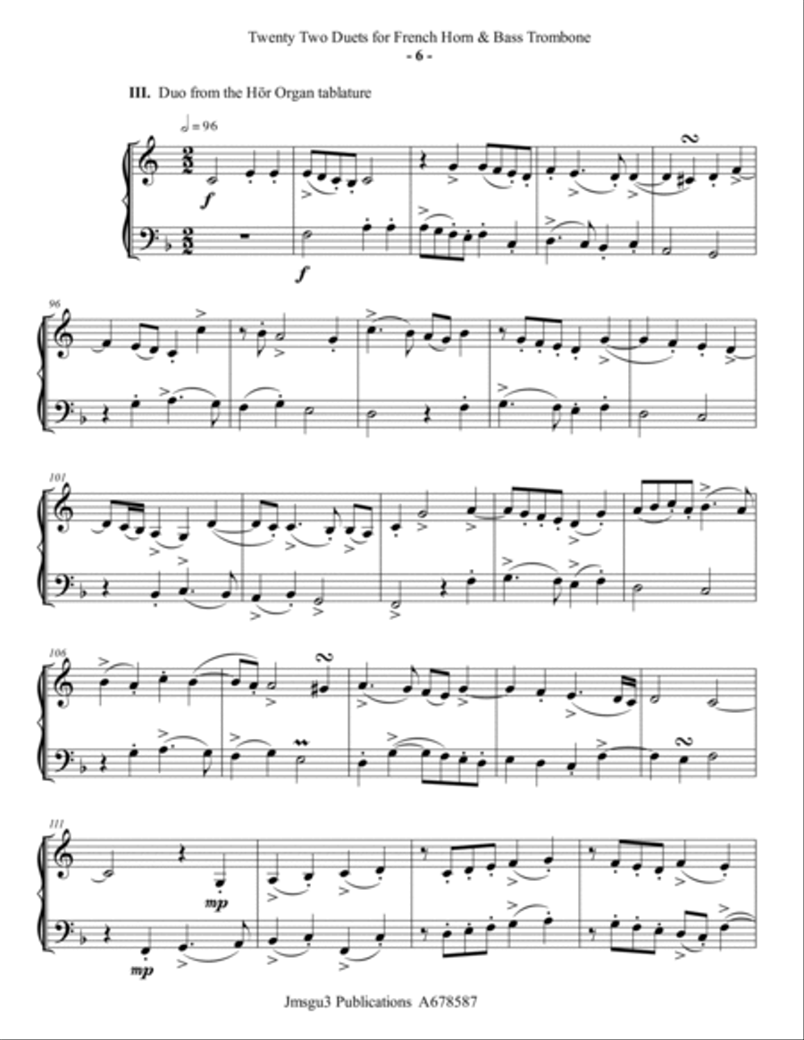 Josquin: 22 Duets for French Horn & Bass Trombone Brass Duet scores gallery preview page 6