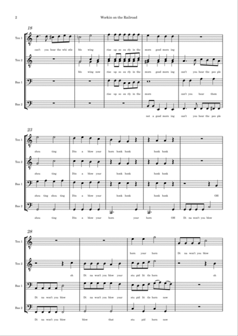 Workin' on the Railroad 4-Part scores gallery preview page 2