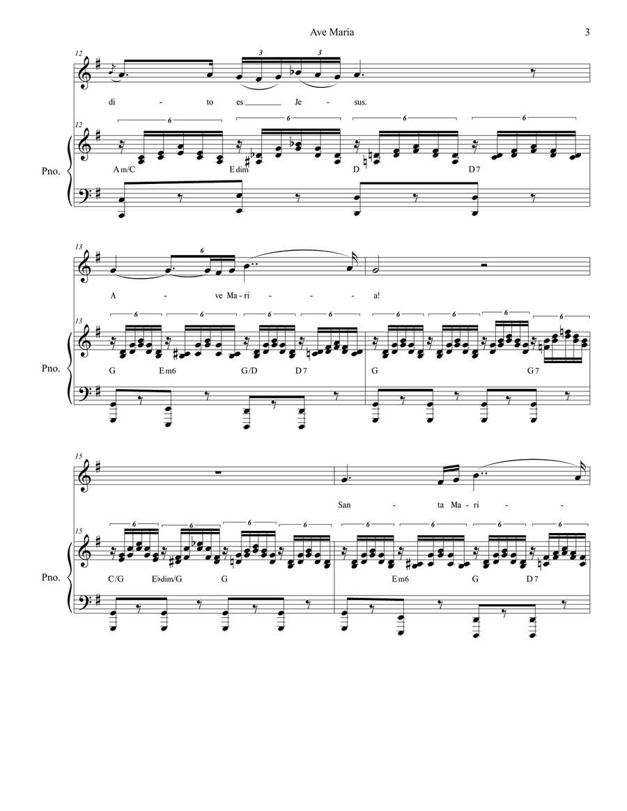 Ave Maria (Spanish Lyrics - Low Voice - Piano Accompaniment) Low Voice scores gallery preview page 3