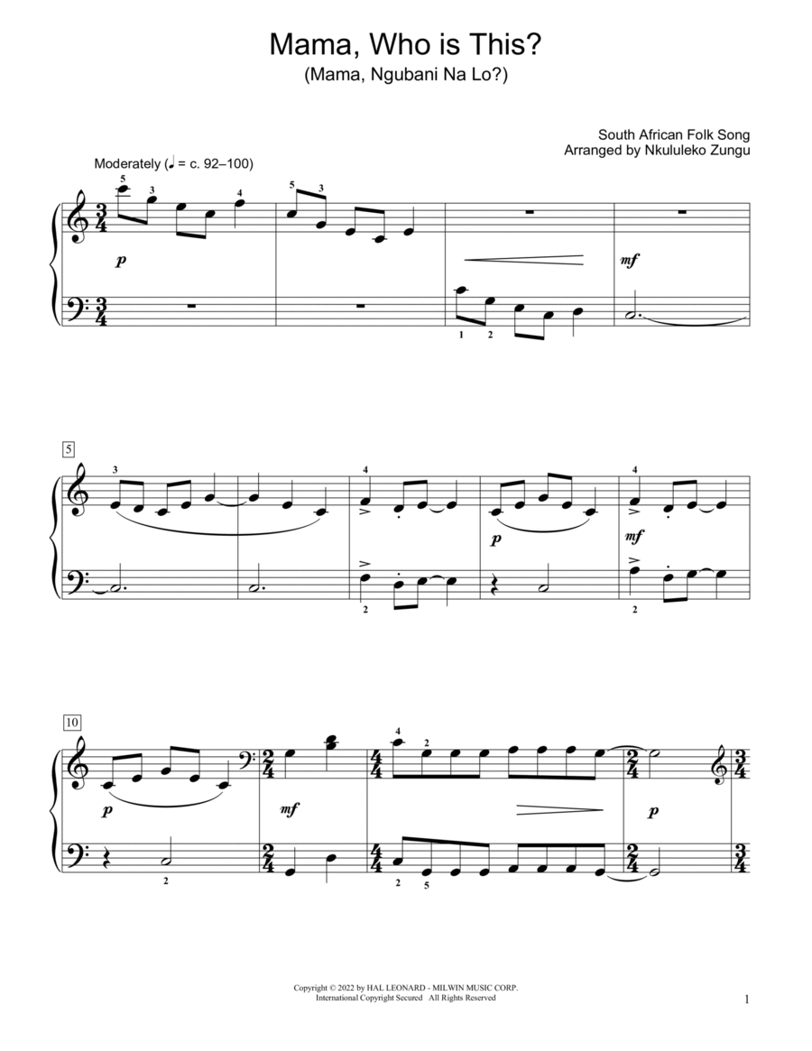 Mama, Who Is This? (Mama Ngubani Na Lo) (arr. Nkululeko Zungu) Piano Method scores gallery preview page 1