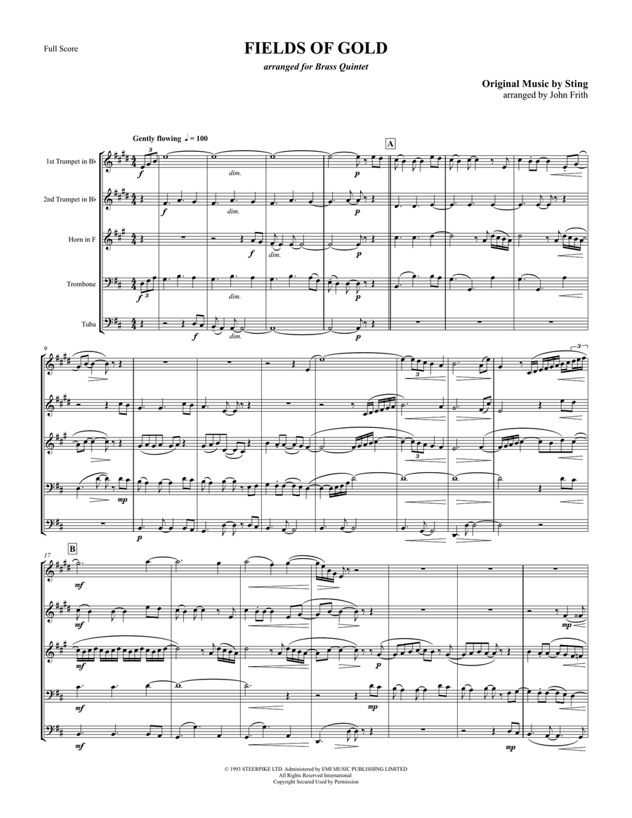 Fields Of Gold Brass Quintet scores gallery preview page 1