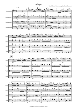 Allegro by Fiocco for Cello Quartet