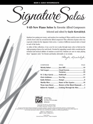 Book cover for Signature Solos, Book 3: 9 All-New Piano Solos by Favorite Alfred Composers