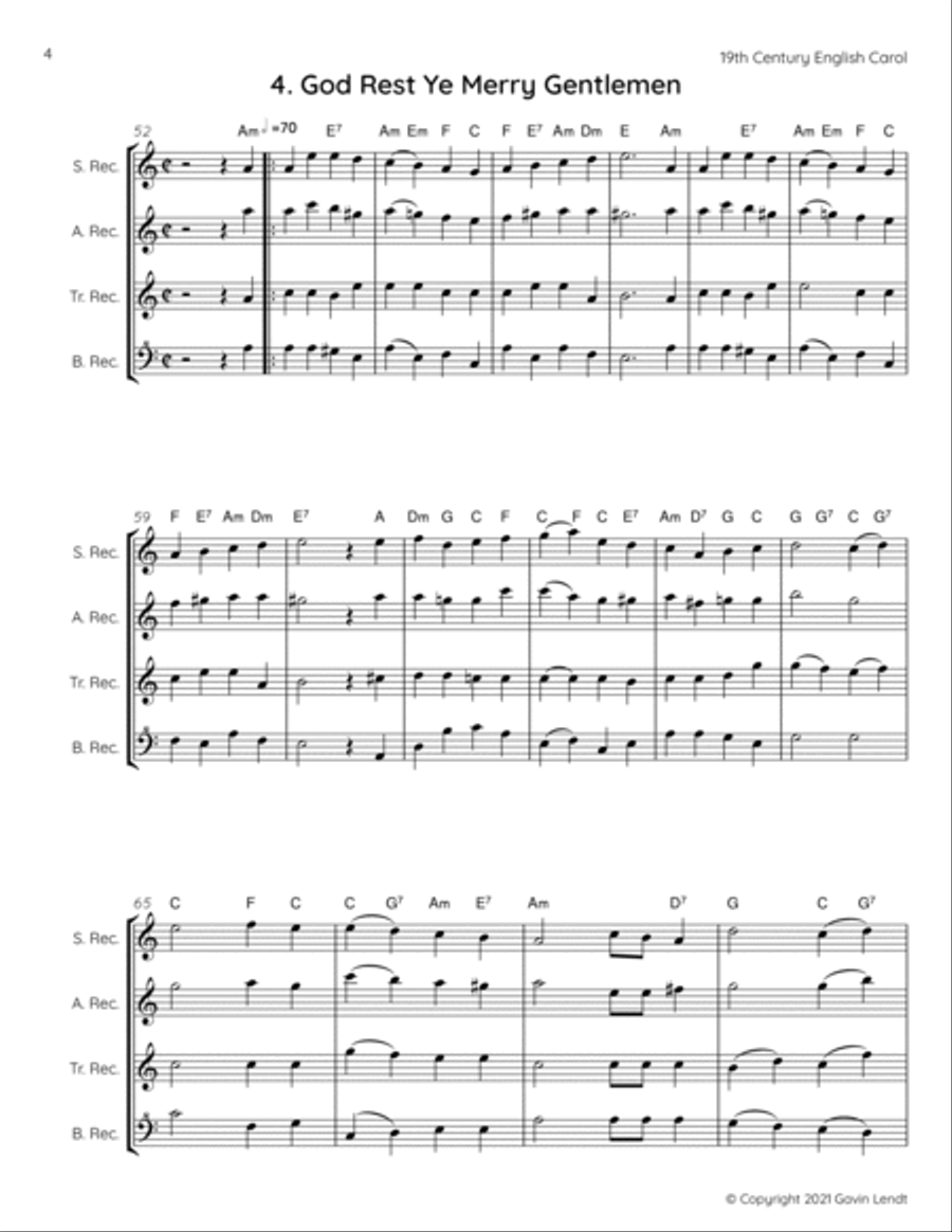 Christmas Quartets for Recorders Small Ensemble scores gallery preview page 4