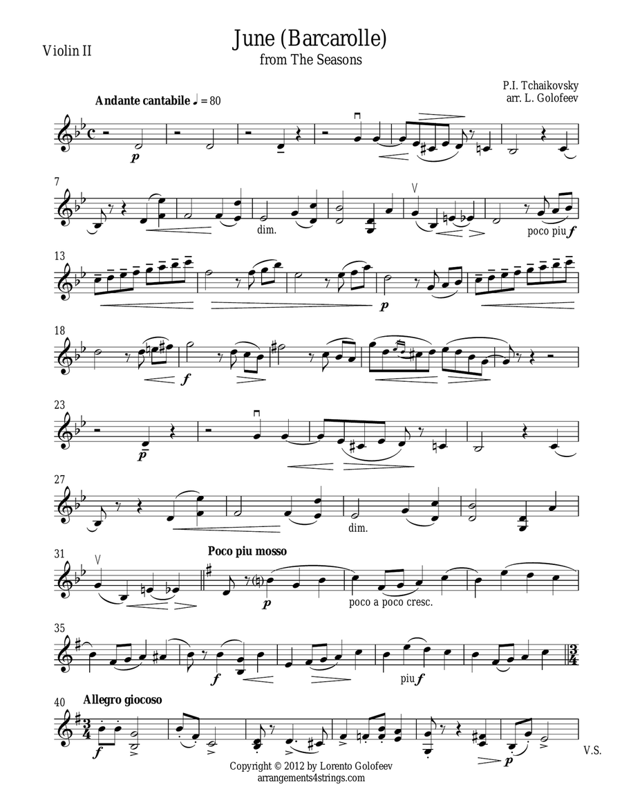 June (Barcarolle) from The Seasons String Quartet scores gallery preview page 3