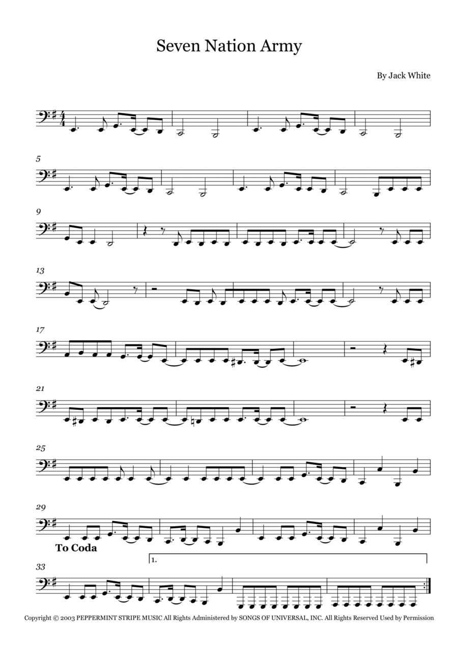 Seven Nation Army Tuba scores gallery preview page 1