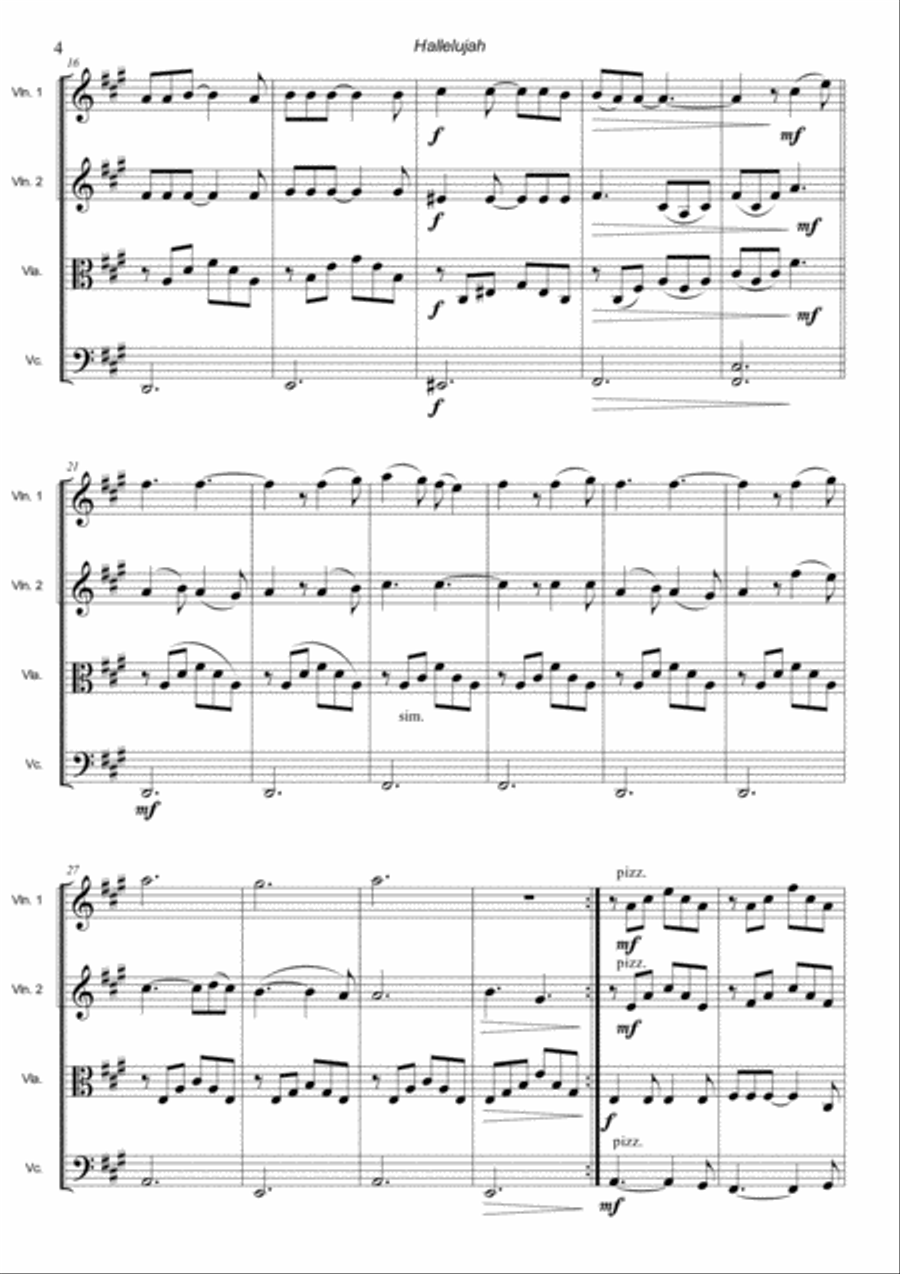 Hallelujah String Quartet scores gallery preview page 4