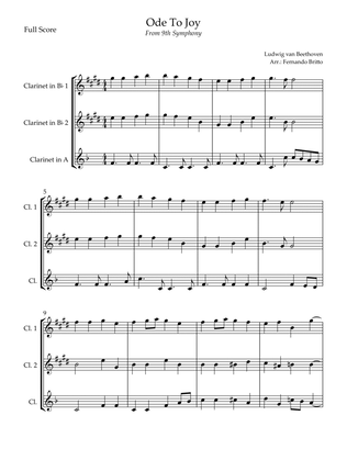 Ode To Joy Theme (from Beethoven's 9th Symphony) for Clarinet Trio