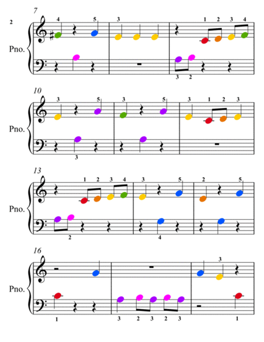 Witches Dance Kullak Beginner Piano Sheet Music with Colored Notation