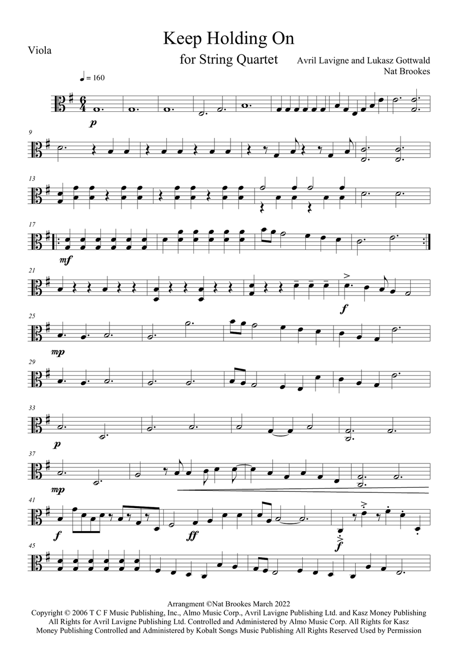 Keep Holding On String Quartet scores gallery preview page 6