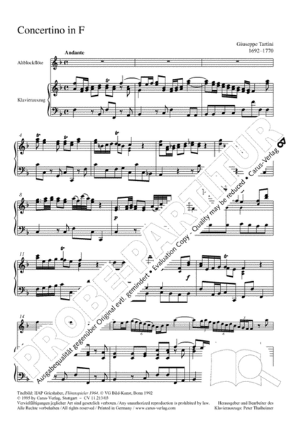 Concertino in F major for recorder and strings (Concertino in F fur Blockflote und Streicher)