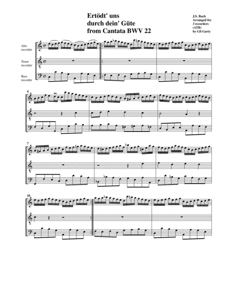 Chorale: Ertödt' uns durch dein' Güte from Cantata BWV 22 (Arrangement for 3 recorders)