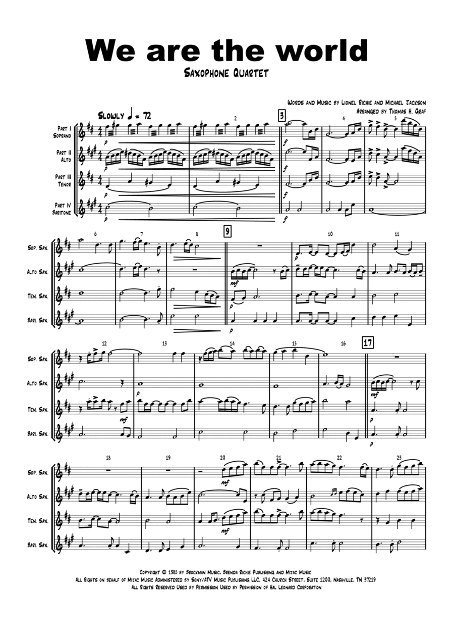 We Are The World Woodwind Quartet scores gallery preview page 1