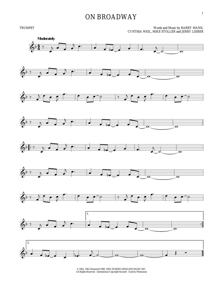 On Broadway On Broadway Trumpet Solo scores gallery preview page 1