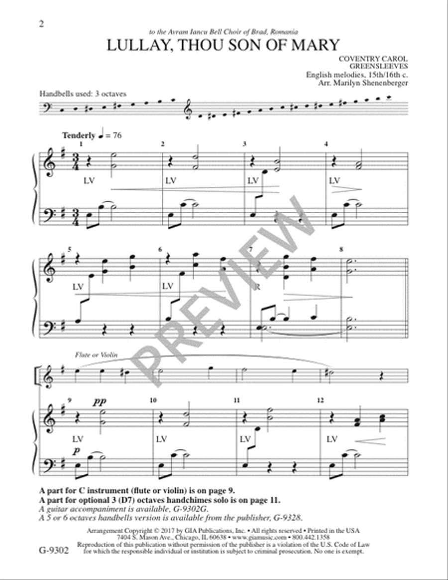 Lullay, Thou Son of Mary, 3 oct. edition - Handbells 3-Octaves scores gallery preview page 3