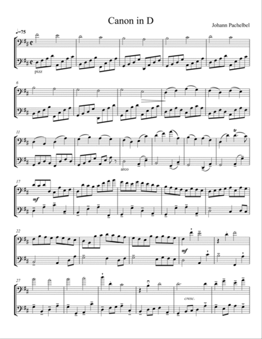 Canon in D (Pachelbel's Canon) for 2 CELLOs Cello scores gallery preview page 2