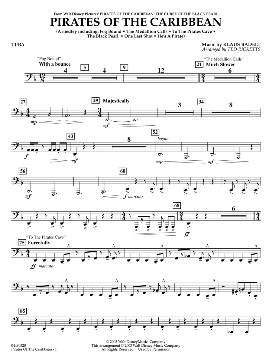 Pirates of the Caribbean (arr. Ted Ricketts) - Tuba Full Orchestra scores gallery preview page 1